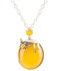 Barse Yellow Agate Honey Bee Drip Golden Statement Pendant Necklace