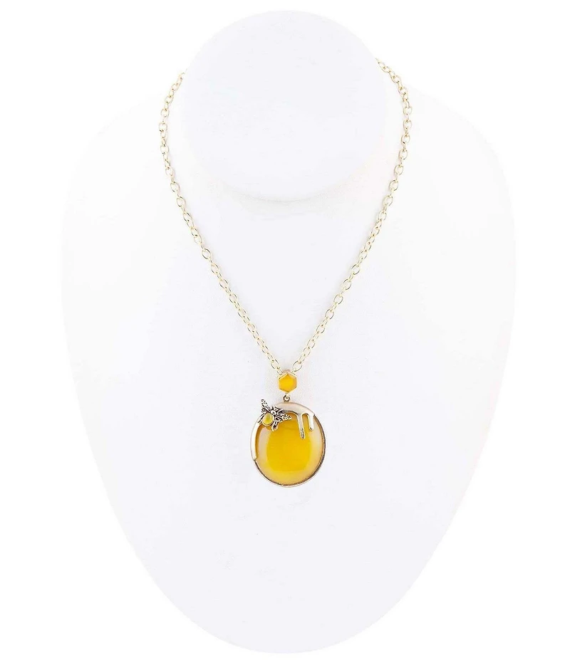 Barse Yellow Agate Honey Bee Drip Golden Statement Pendant Necklace