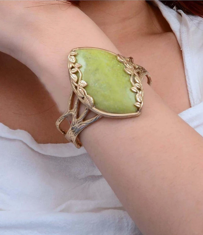 Barse Bronze and Green Jasper Enchanted Vine Cuff Bracelet