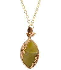 Barse Bronze and Green Jasper Enchanted Vine Long Statement Pendant Necklace