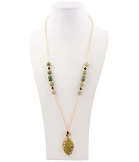 Barse Bronze and Green Jasper Enchanted Vine Long Statement Pendant Necklace