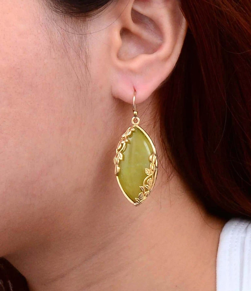 Barse Bronze and Green Jasper Enchanted Vine Statement Drop Earrings
