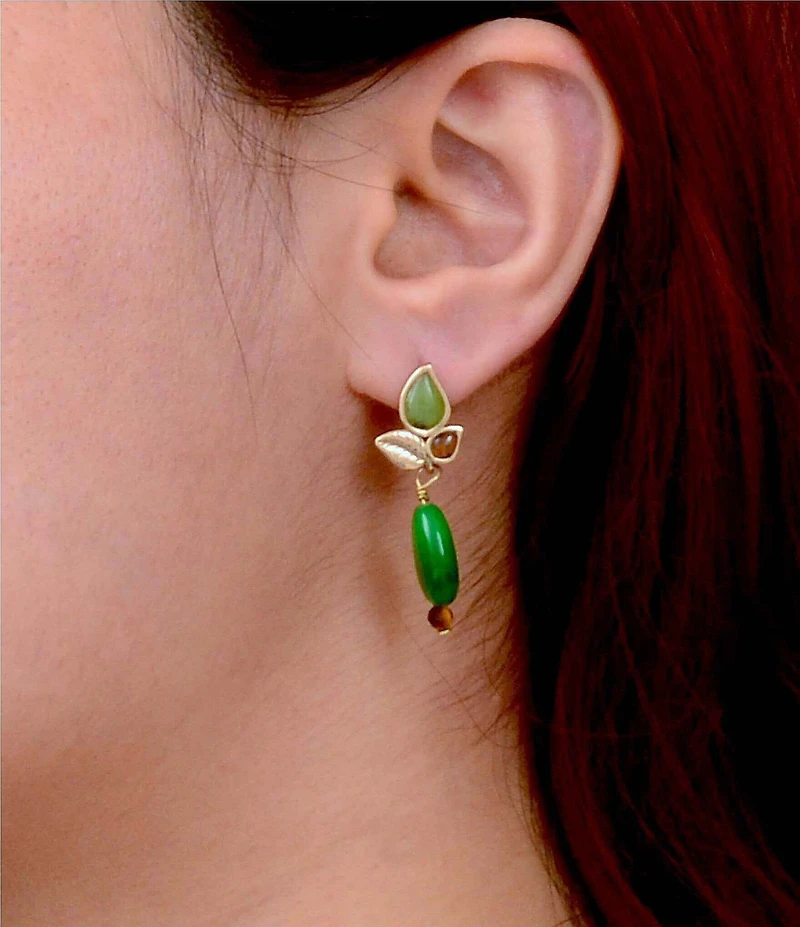 Barse Bronze and Green Jasper Whisper Drop Earrings