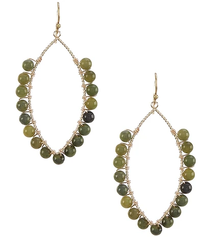 Barse Bronze and Green Jasper Willow Statement Drop Earrings
