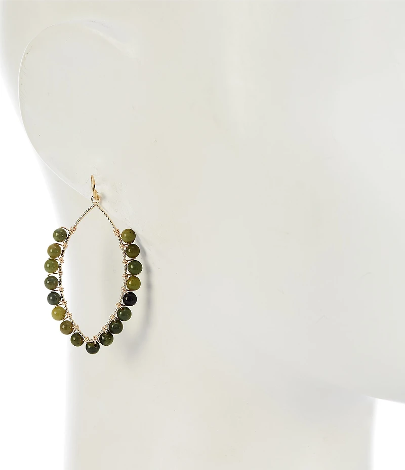 Barse Bronze and Green Jasper Willow Statement Drop Earrings