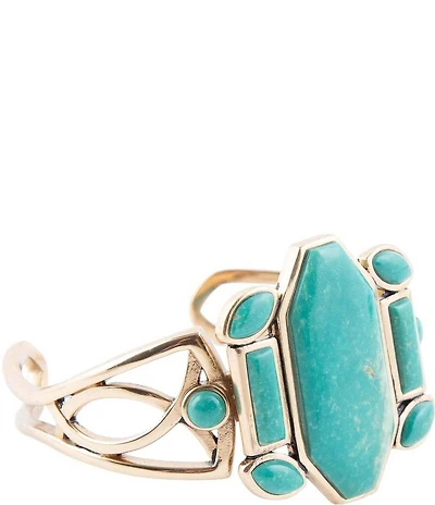 Barse Deco Green Turquoise and Golden Statement Cuff Bracelet