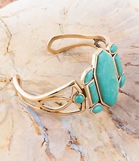 Barse Deco Green Turquoise and Golden Statement Cuff Bracelet