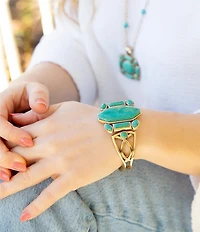 Barse Deco Green Turquoise and Golden Statement Cuff Bracelet