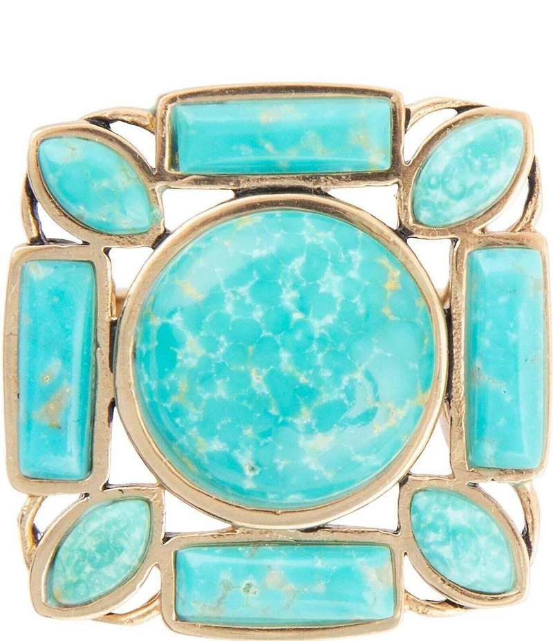 Barse Deco Green Turquoise Golden Statement Ring