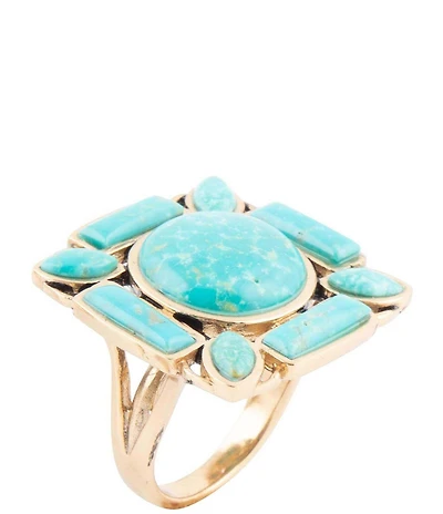 Barse Deco Green Turquoise Golden Statement Ring