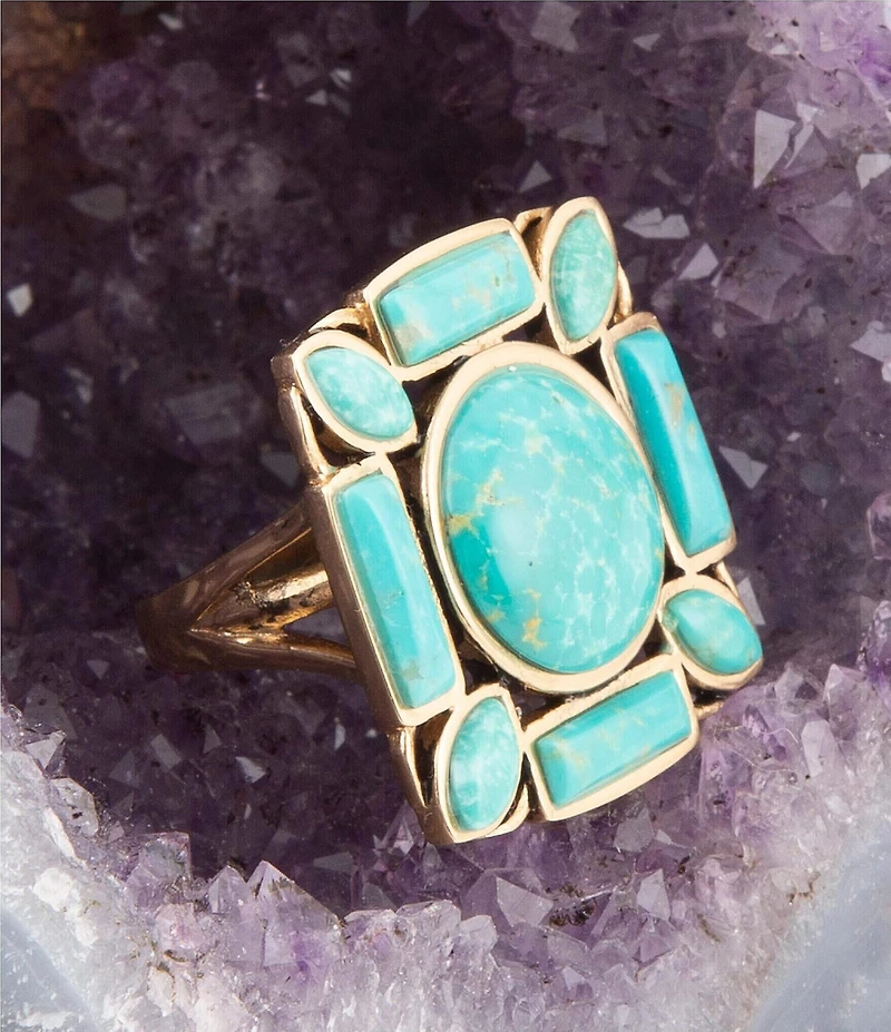Barse Deco Green Turquoise Golden Statement Ring
