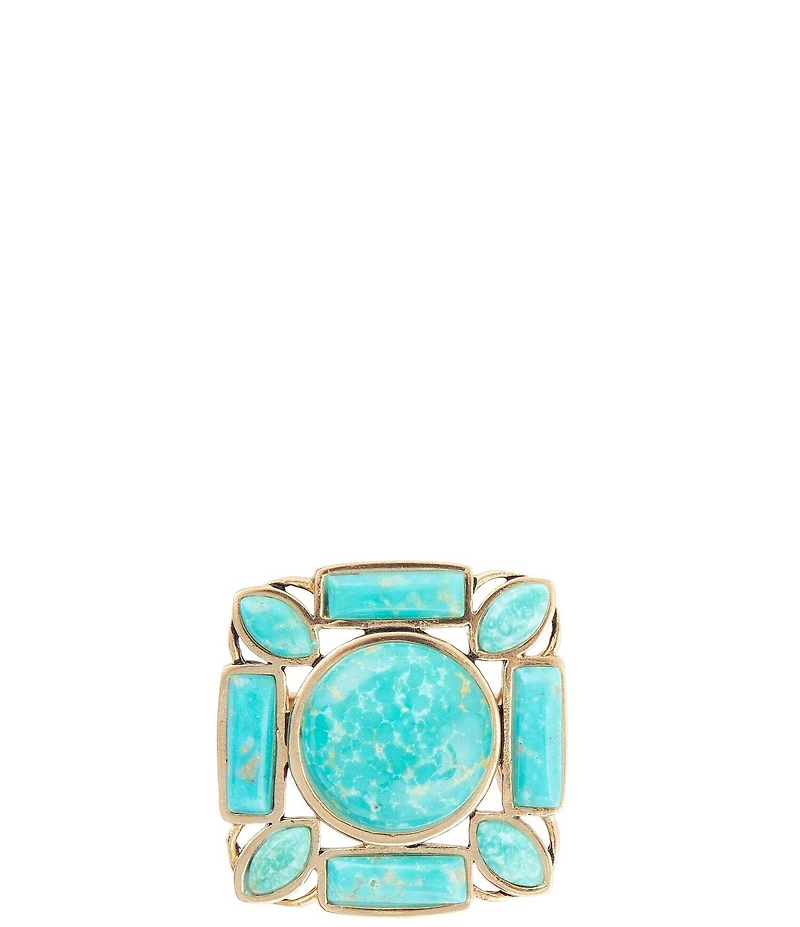 Barse Deco Green Turquoise Golden Statement Ring
