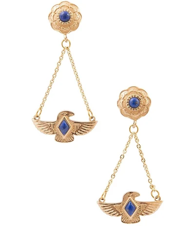 Barse Bronze And Lapis Desert Thunderbird Drop Earrings