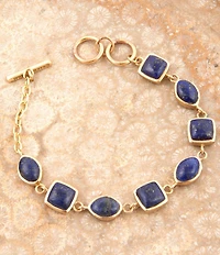 Barse Blue Lapis Hammered Link Golden Bracelet