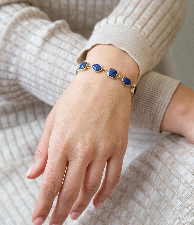 Barse Blue Lapis Hammered Link Golden Bracelet