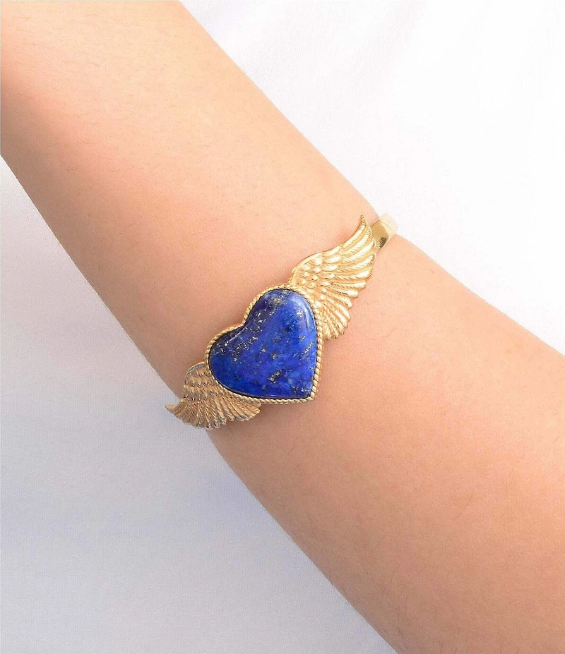 Barse Bronze And Lapis Winged Heart Cuff Bracelet