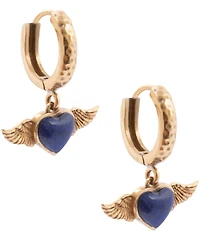 Barse Bronze and Lapis Winged Heart Hoop Earrings