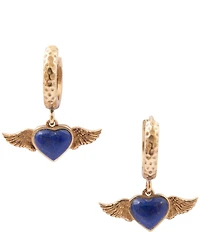 Barse Bronze and Lapis Winged Heart Hoop Earrings