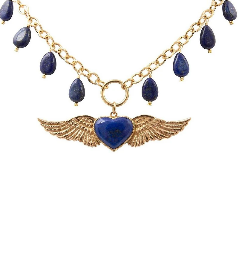 Barse Winged Heart Lapis Short Pendant Necklace