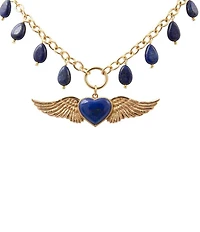 Barse Winged Heart Lapis Short Pendant Necklace