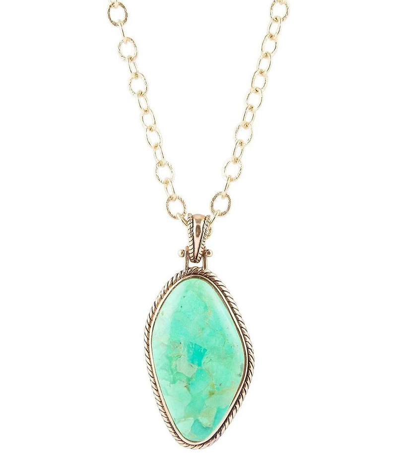 Barse Lime Green Turquoise Boulder Golden Pendant Necklace