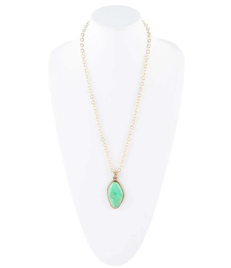 Barse Lime Green Turquoise Boulder Golden Pendant Necklace