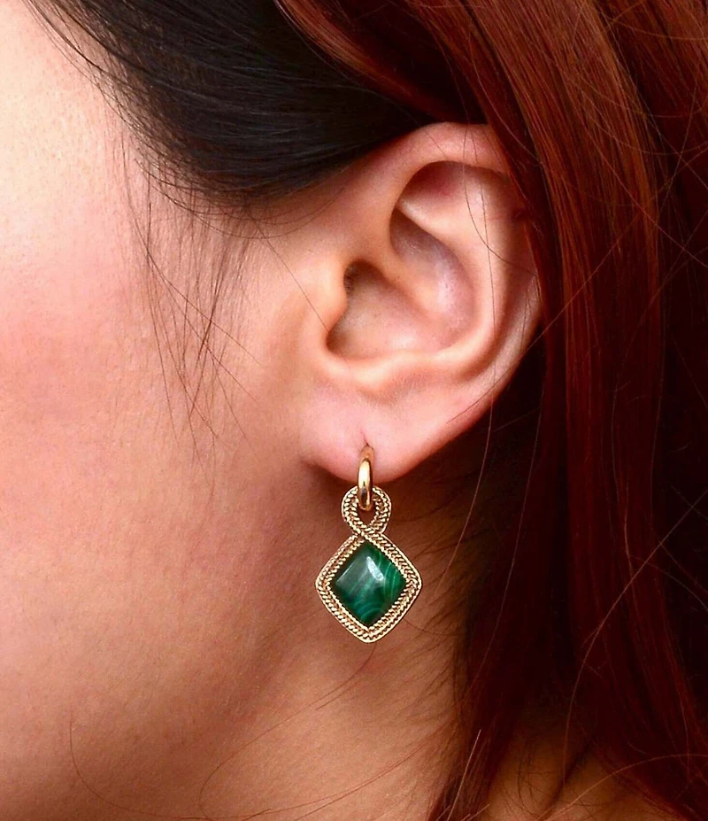 Barse Bronze and Malachite Lush Radiance Drop Earrings