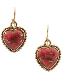Barse Bronze and Metal Infused Red Magnesite Heart Drop Earrings