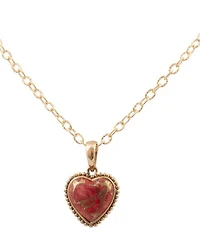 Barse Bronze and Metal Infused Red Magnesite Heart Short Pendant Necklace