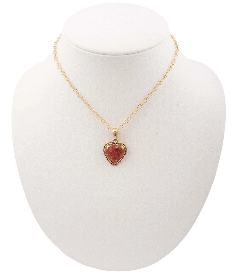 Barse Bronze and Metal Infused Red Magnesite Heart Short Pendant Necklace