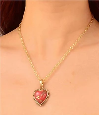 Barse Bronze and Metal Infused Red Magnesite Heart Short Pendant Necklace
