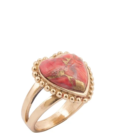 Barse Bronze and Metal Infused Red Magnesite Heart Statement Ring