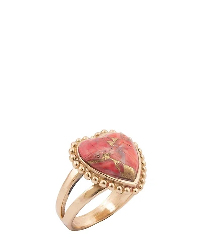 Barse Bronze and Metal Infused Red Magnesite Heart Statement Ring