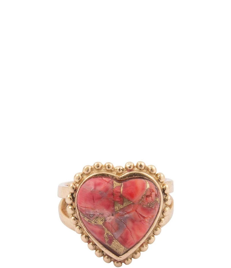Barse Bronze and Metal Infused Red Magnesite Heart Statement Ring