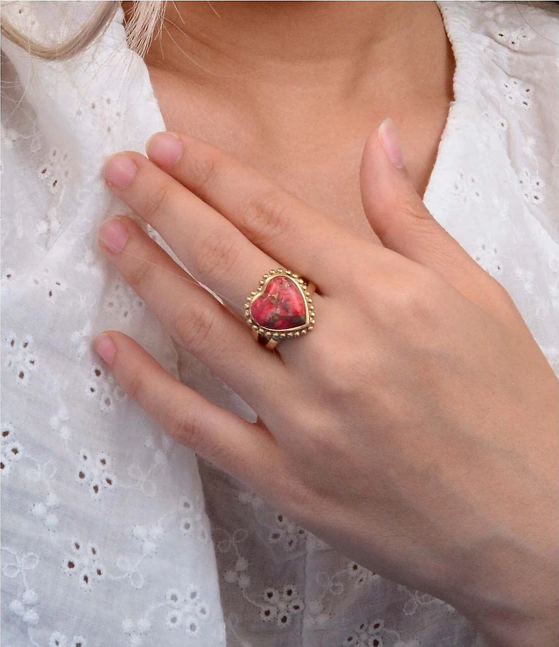 Barse Bronze and Metal Infused Red Magnesite Heart Statement Ring