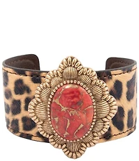 Barse Bronze and Metal Infused Red Magnesite Leopard Cuff Bracelet