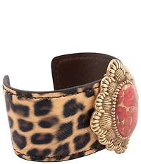 Barse Bronze and Metal Infused Red Magnesite Leopard Cuff Bracelet