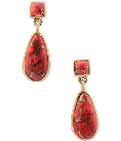 Barse Bronze and Metal Infused Red Magnesite Scarlet Luxe Drop Earrings