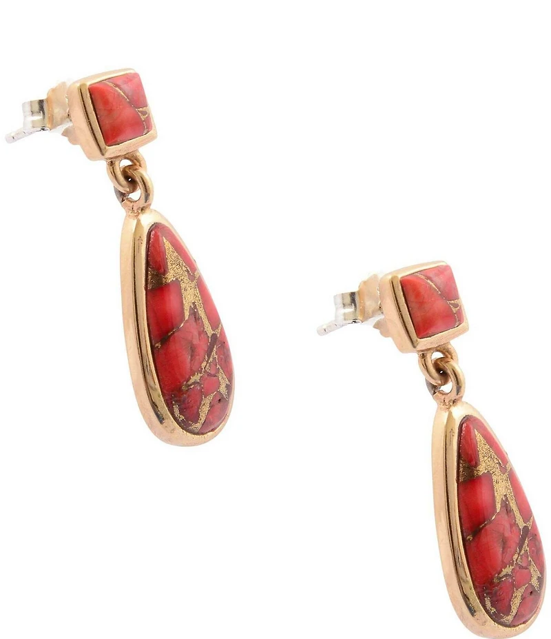 Barse Bronze and Metal Infused Red Magnesite Scarlet Luxe Drop Earrings