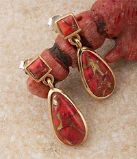 Barse Bronze and Metal Infused Red Magnesite Scarlet Luxe Drop Earrings