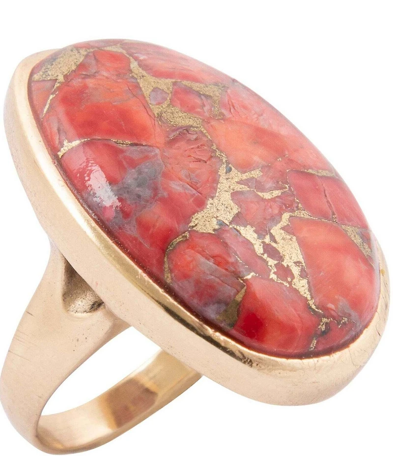 Barse Bronze and Metal Infused Red Magnesite Scarlet Luxe Statement Ring