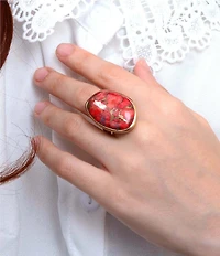 Barse Bronze and Metal Infused Red Magnesite Scarlet Luxe Statement Ring