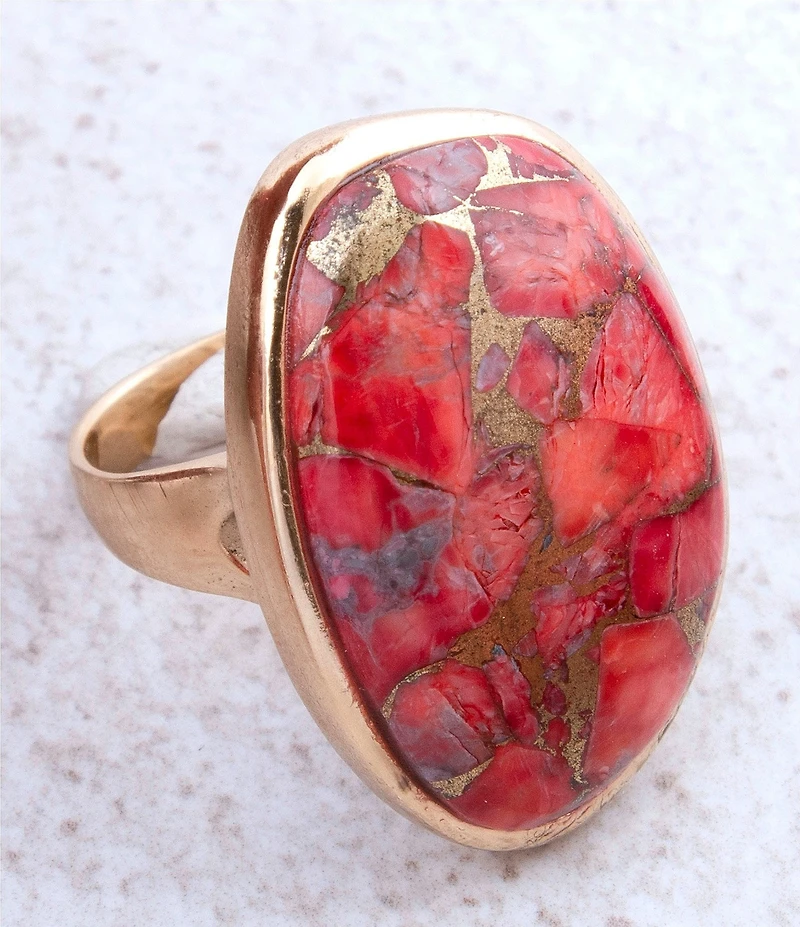 Barse Bronze and Metal Infused Red Magnesite Scarlet Luxe Statement Ring