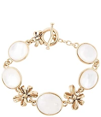 Barse Gifted White Mother of Pearl Golden Bow Link Bracelet