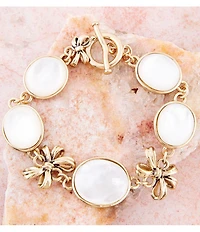 Barse Gifted White Mother of Pearl Golden Bow Link Bracelet