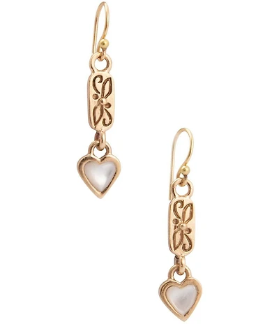 Barse Bronze and Mother Of Pearl Heart Linear Earrings