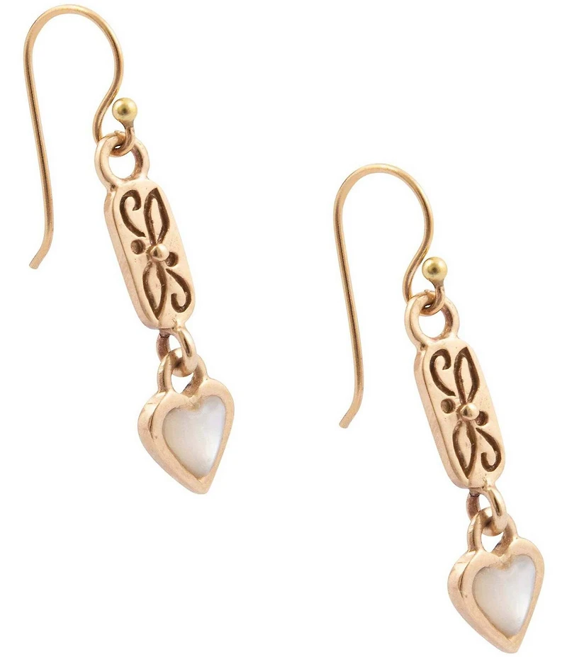 Barse Bronze and Mother Of Pearl Heart Linear Earrings