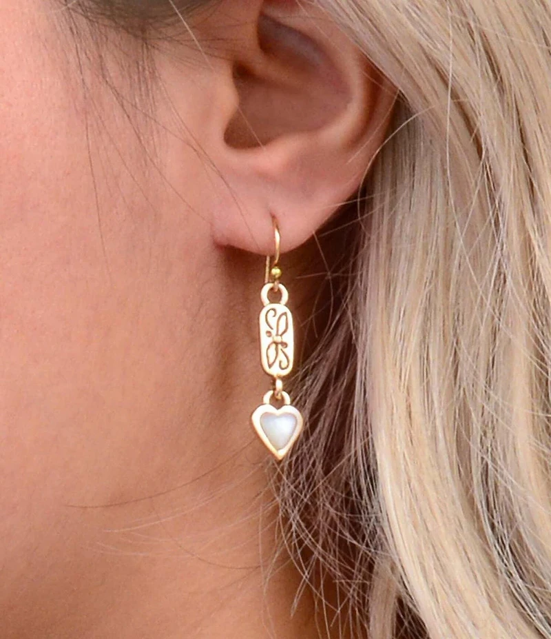 Barse Bronze and Mother Of Pearl Heart Linear Earrings
