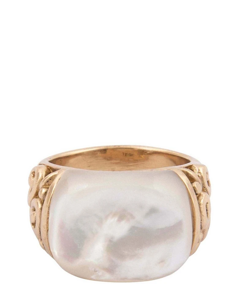 Barse Bronze and Mother Of Pearl Moonlace Statement Ring