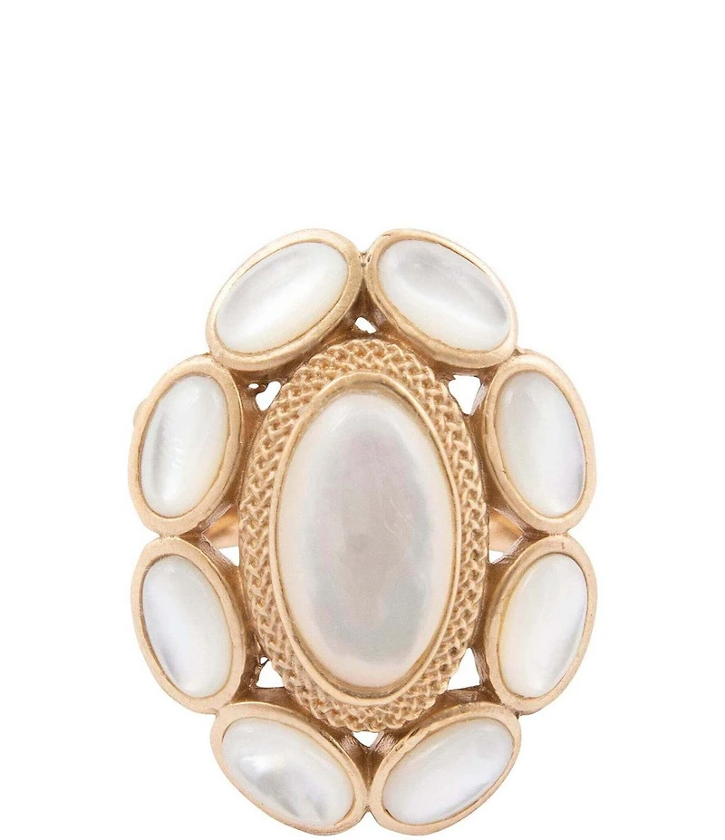 Barse White Mother of Pearl Ovation Golden Statement Ring